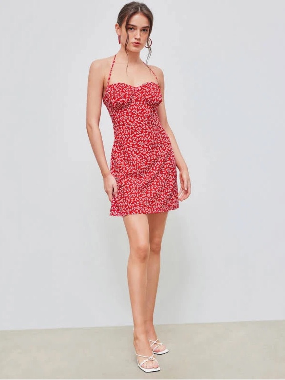 Cider Red Floral Halter Mini Dress